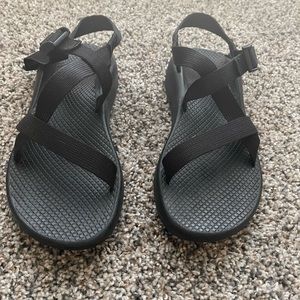 All black, open toe CHACOS. Gently worn, in perfect condition.